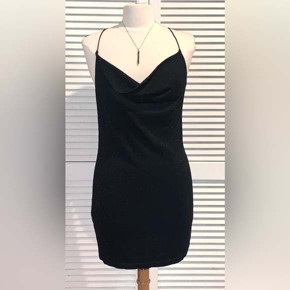 REVOLVE Dresses & Skirts - 525 Cowl Neck Lurex Black Mini Dress NWT size Medium Short